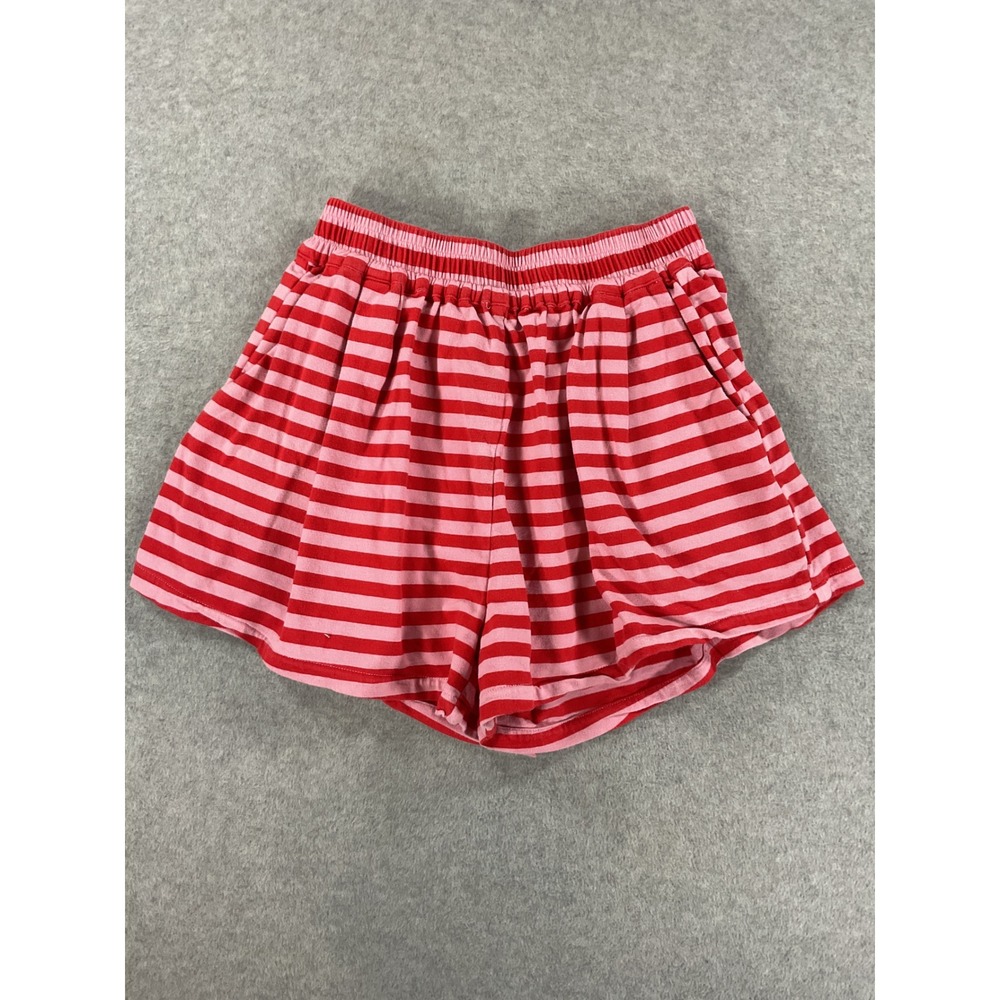 Buru Red Pink Striped Elastic Waist Shorts with Pockets Small Batch Women S 2488